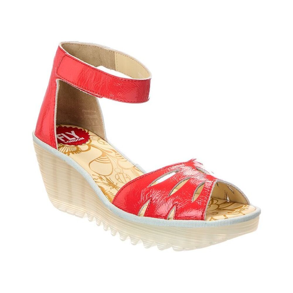 Fly London Patent Wedge Sandal, Red